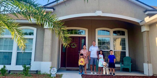 Peach and Jay Parrish with kids, Ava, JJ, Bryson, and pup Charlie.